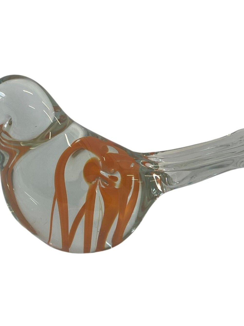 Art Glass Bird Figurine‎ Clear Orange Swirl Paperweight Hand Blown Sculpture